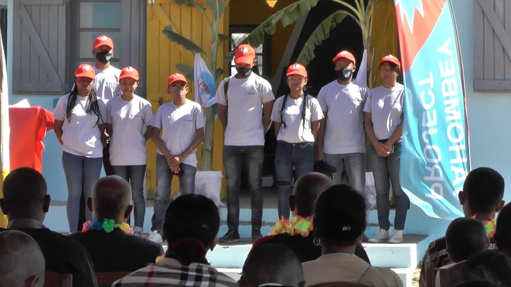 Vahombey team members at the library opening ceremony